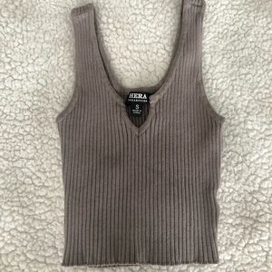 Greyish Brown Ribbed Crop Top